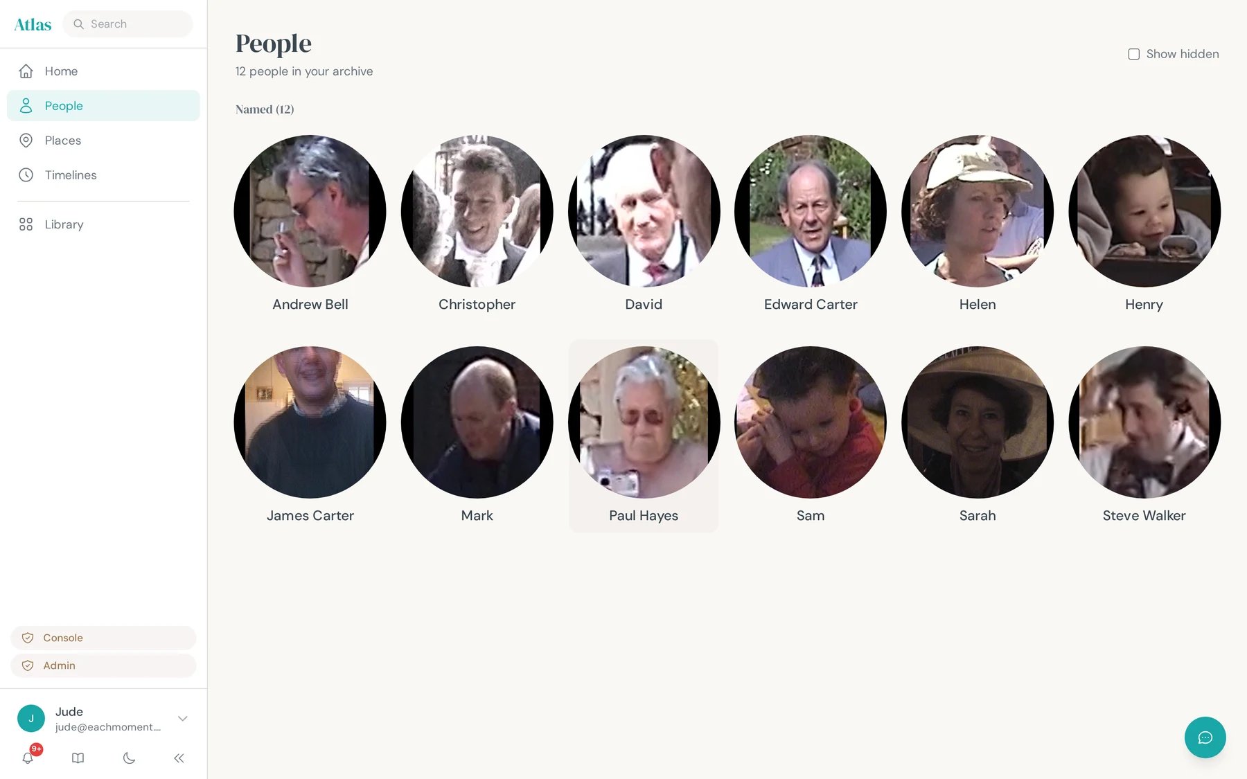 Atlas People — 12 named people in Jude's archive