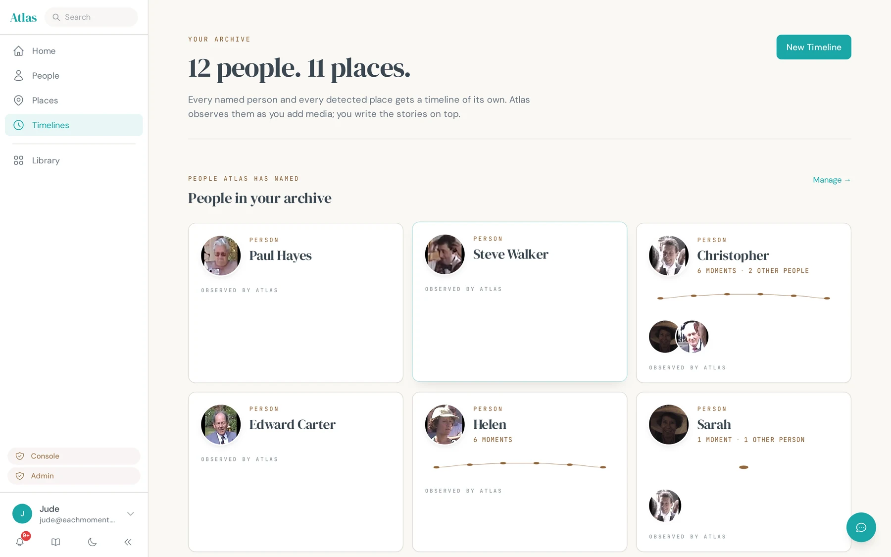 Atlas Timelines — 12 people, 11 places, each with their own timeline